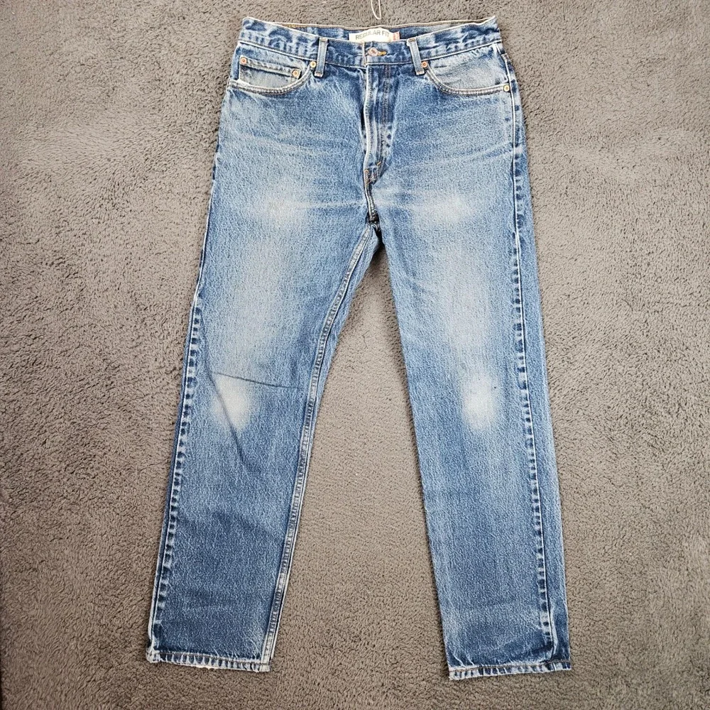 Levis 505 Regular Fit Mens Jeans 34x32 Medium Wash Blue Straight Leg Denim